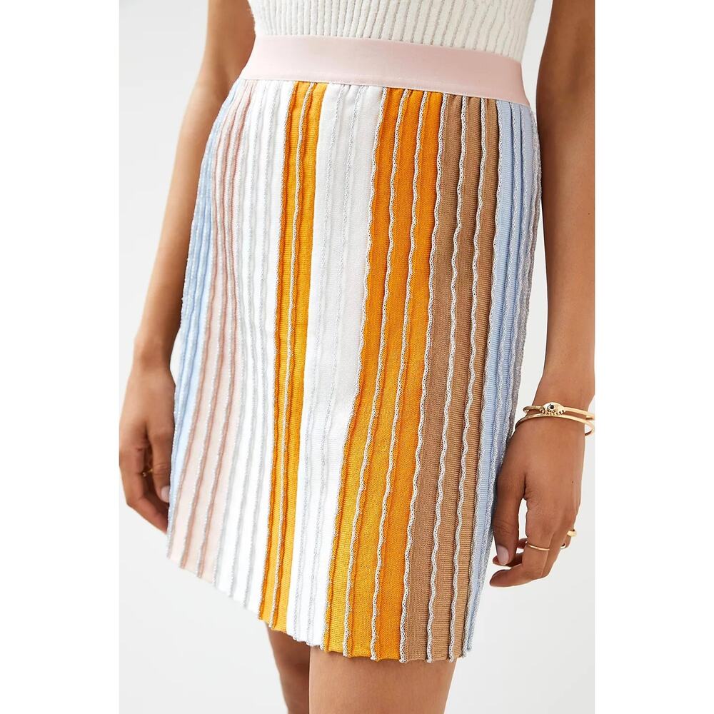 Eva Franco Metallic Stripe Sweater Knit Pleated Mini Skirt Large